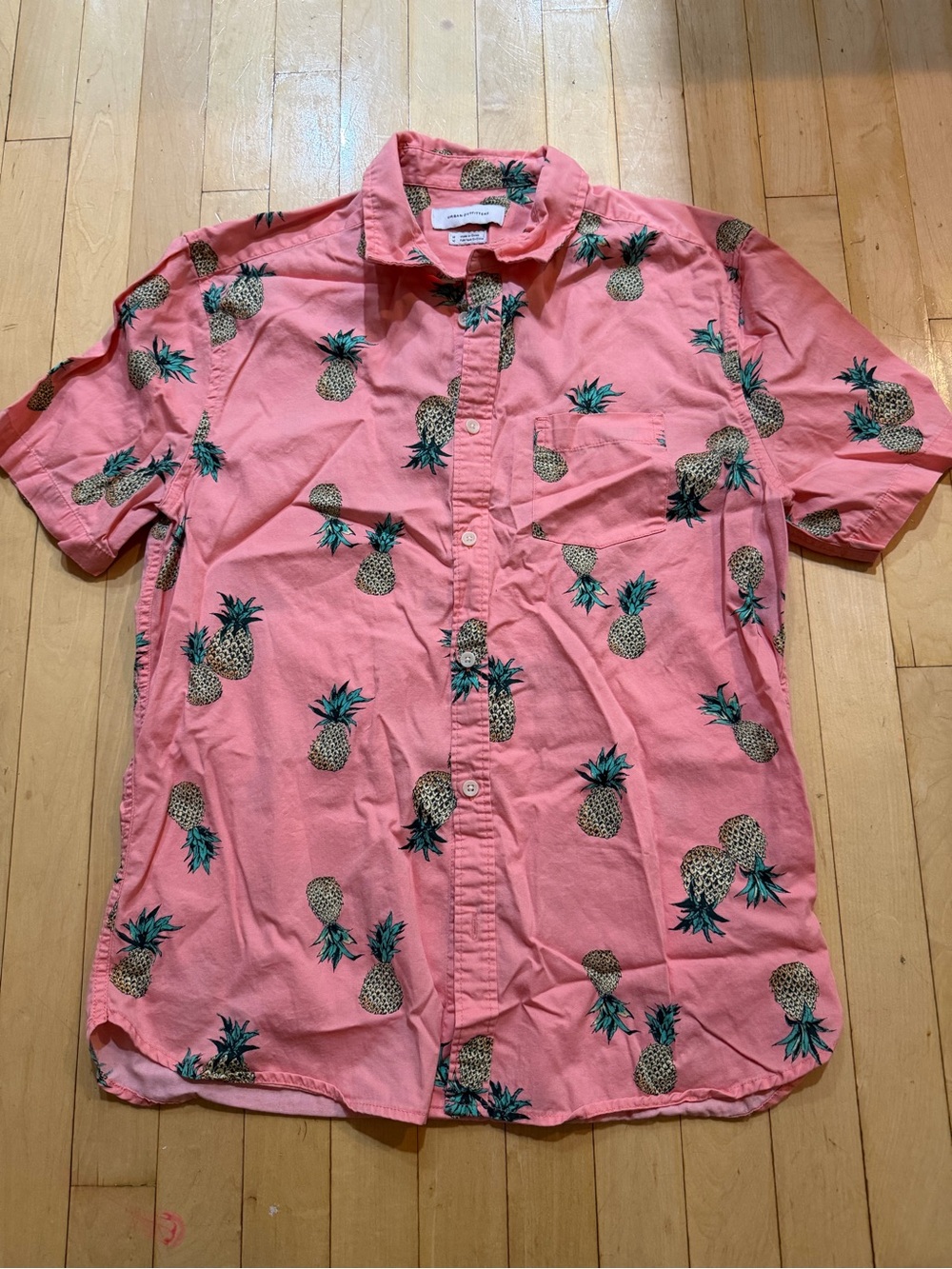 Urban Outfitters Men's Peachy Pineapple Print Short-Sleeve Shirt